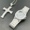 Luxury Gold hip hop jewelry stylish watch & Necklace Combo Set Watch Diamond Men hip hop chain necklace Iced Out  Men Jewelry