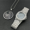 Luxury Gold hip hop jewelry stylish watch & Necklace Combo Set Watch Diamond Men hip hop chain necklace Iced Out  Men Jewelry