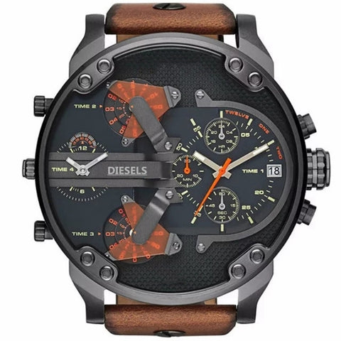 2019  reloj Montre luxe Military Clock Leather Strap 53MM Big dial DZ Stainless steel Watch Men's Sport Quartz Diesels Watch 11