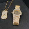 Luxury Gold hip hop jewelry stylish watch & Necklace Combo Set Watch Diamond Men hip hop chain necklace Iced Out  Men Jewelry