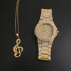 Luxury Gold hip hop jewelry stylish watch & Necklace Combo Set Watch Diamond Men hip hop chain necklace Iced Out  Men Jewelry