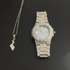 Luxury Gold hip hop jewelry stylish watch & Necklace Combo Set Watch Diamond Men hip hop chain necklace Iced Out  Men Jewelry