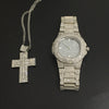 Luxury Gold hip hop jewelry stylish watch & Necklace Combo Set Watch Diamond Men hip hop chain necklace Iced Out  Men Jewelry