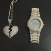 Luxury Gold hip hop jewelry stylish watch & Necklace Combo Set Watch Diamond Men hip hop chain necklace Iced Out  Men Jewelry